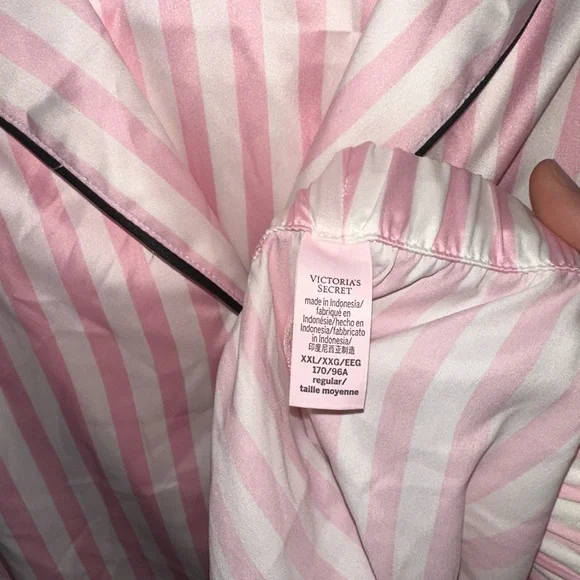 Victoria's Secret Pink & White Stripe Satin Pajama Set - Picture 3 of 3